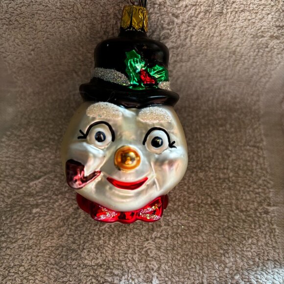 Old World Christmas ornament Jolly Snowman smoking Pipe blown glass figural - Picture 1 of 2